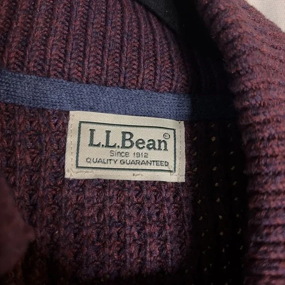 Vintage‎ LL Bean Preppy Mens XL Burgundy Organic Cotton Full Zip Knit Cardigan - Picture 4 of 11